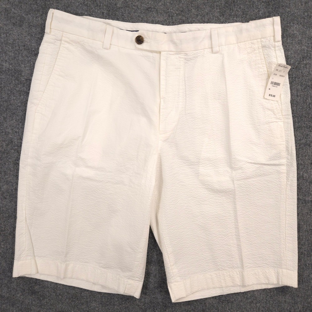 Brooks Brothers Genuine Seersucker Bermuda Shorts Mens 38 White 11" Inseam NEW